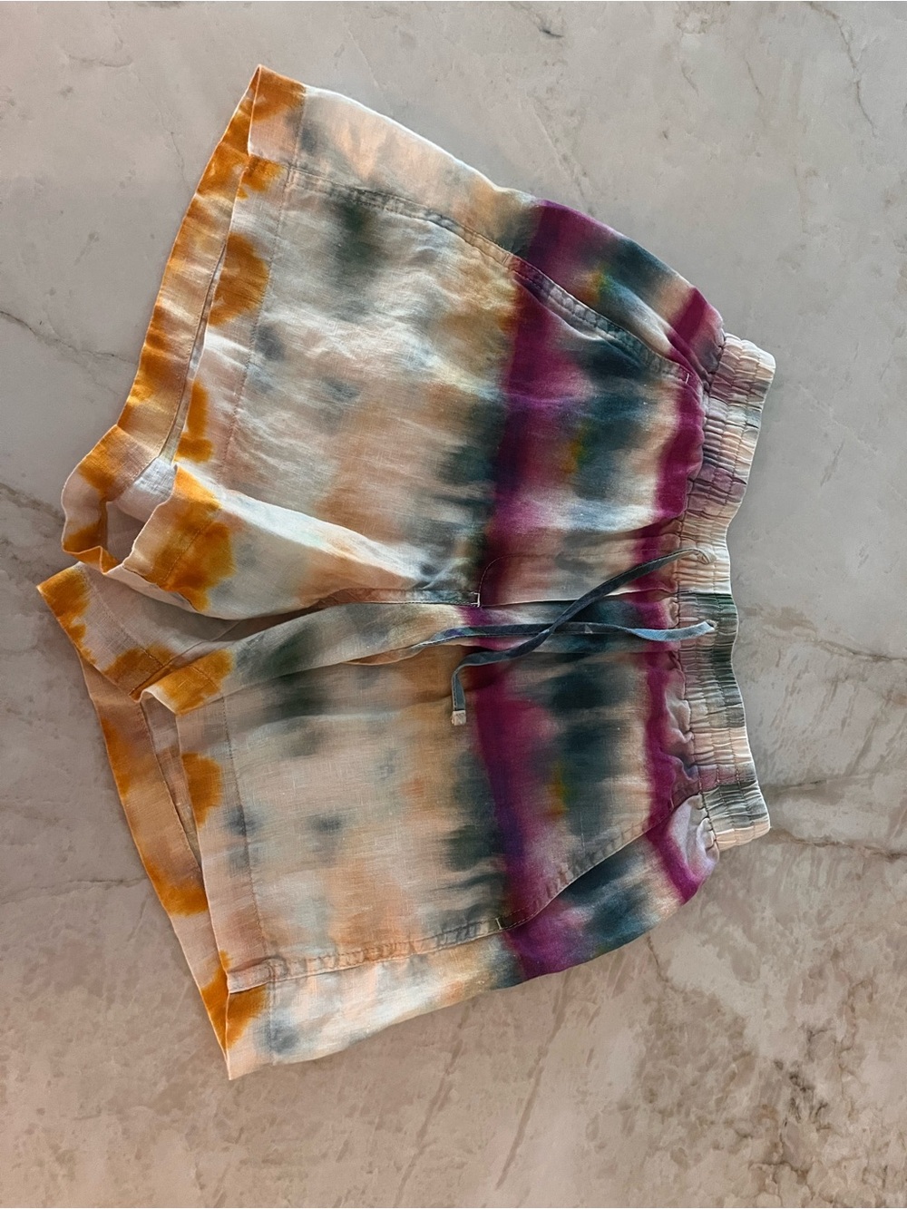 Banana Republic Tie-Dye Linen Blend Shorts - Purple, Green, Yellow